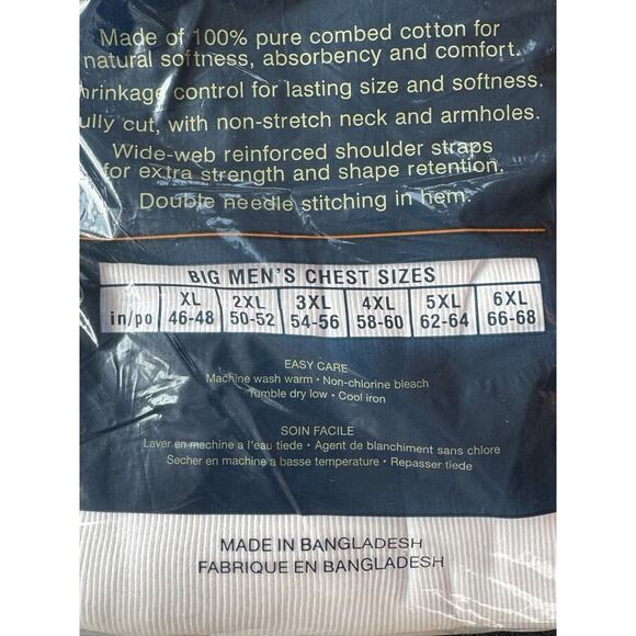 Men's Ribbed Cotton Tank Tops A-Shirt 2 Pack Big Tall 5XL 62-64 Underwear - Picture 3 of 3